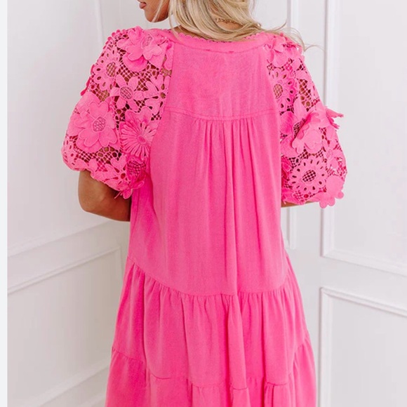 Umgee‎ Bright Pink Babydoll Barbie core Summer Embroidered Dress Size Small - Picture 6 of 6